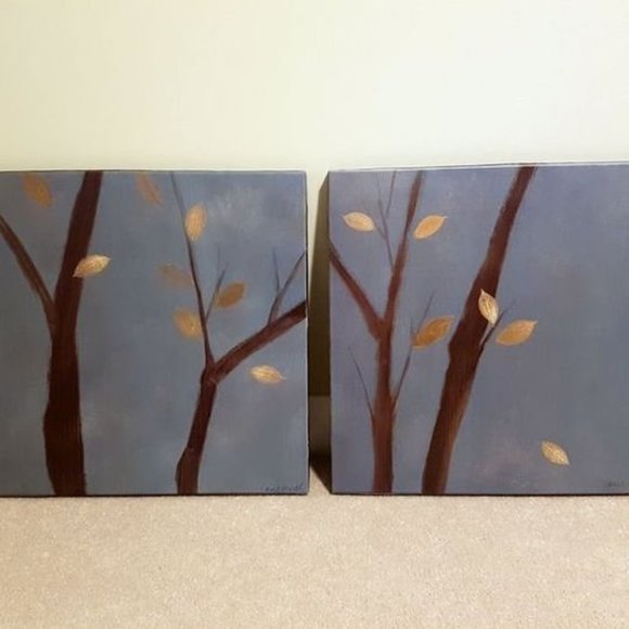 Canvas paintings wall art or wall decor, blue, turquoise, brown, gold - Picture 1 of 4